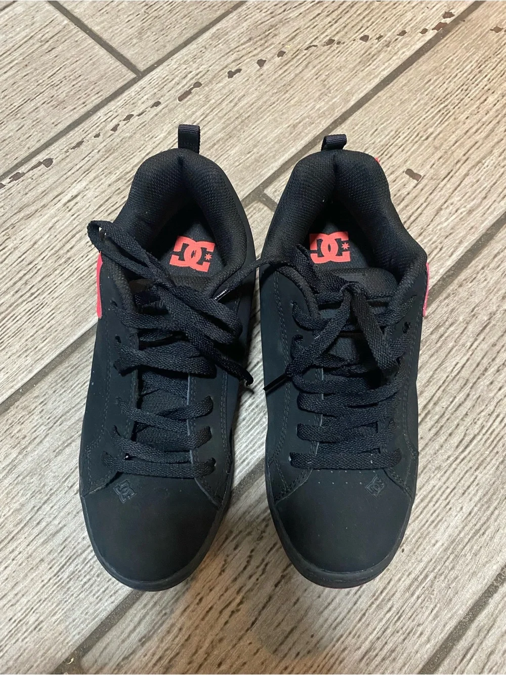 DC Black and Red Low-Top Skate Sneakers